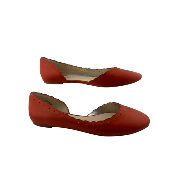Nine West Mai Leather Ballerina Flats Orange Scalloped Edge Shoe Size 9 New - Picture 3 of 12